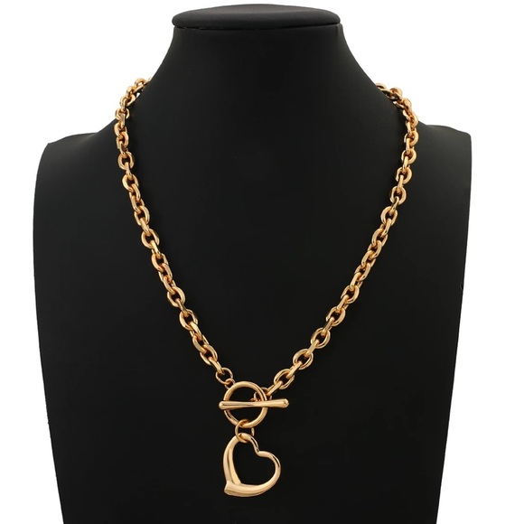 NEW 18K GOLD HEART CHOKER COLLAR NECKLACE - Picture 2 of 8